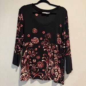 Chico’s Travelers Slinky Blouse Floral Stretch Office XL Size 3